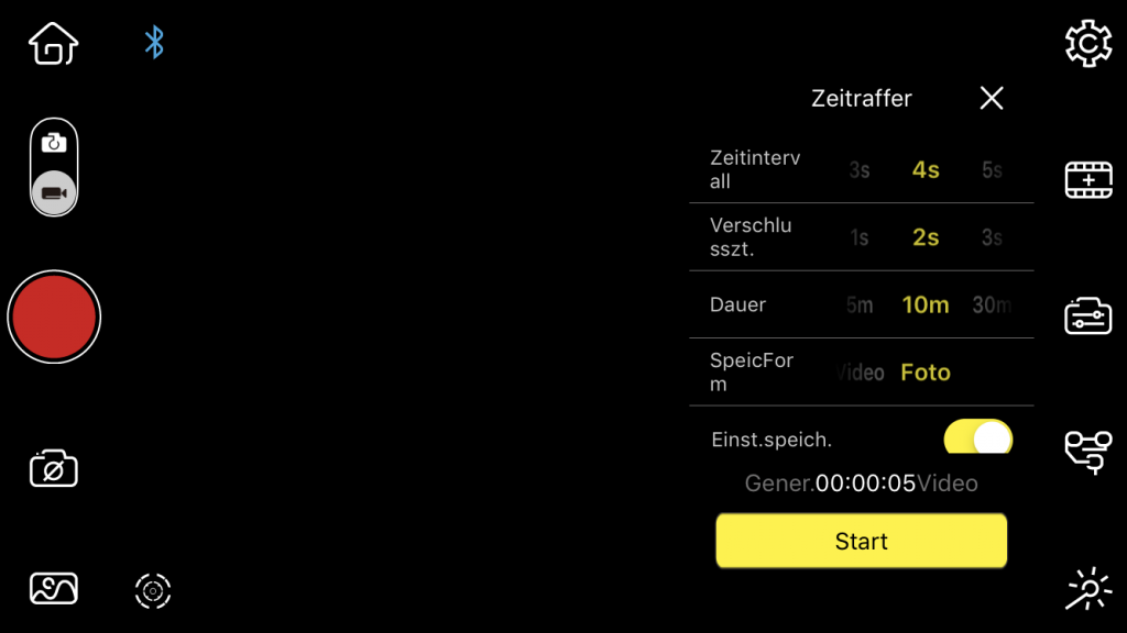 ZY Play App: Zeitraffereinstellungen